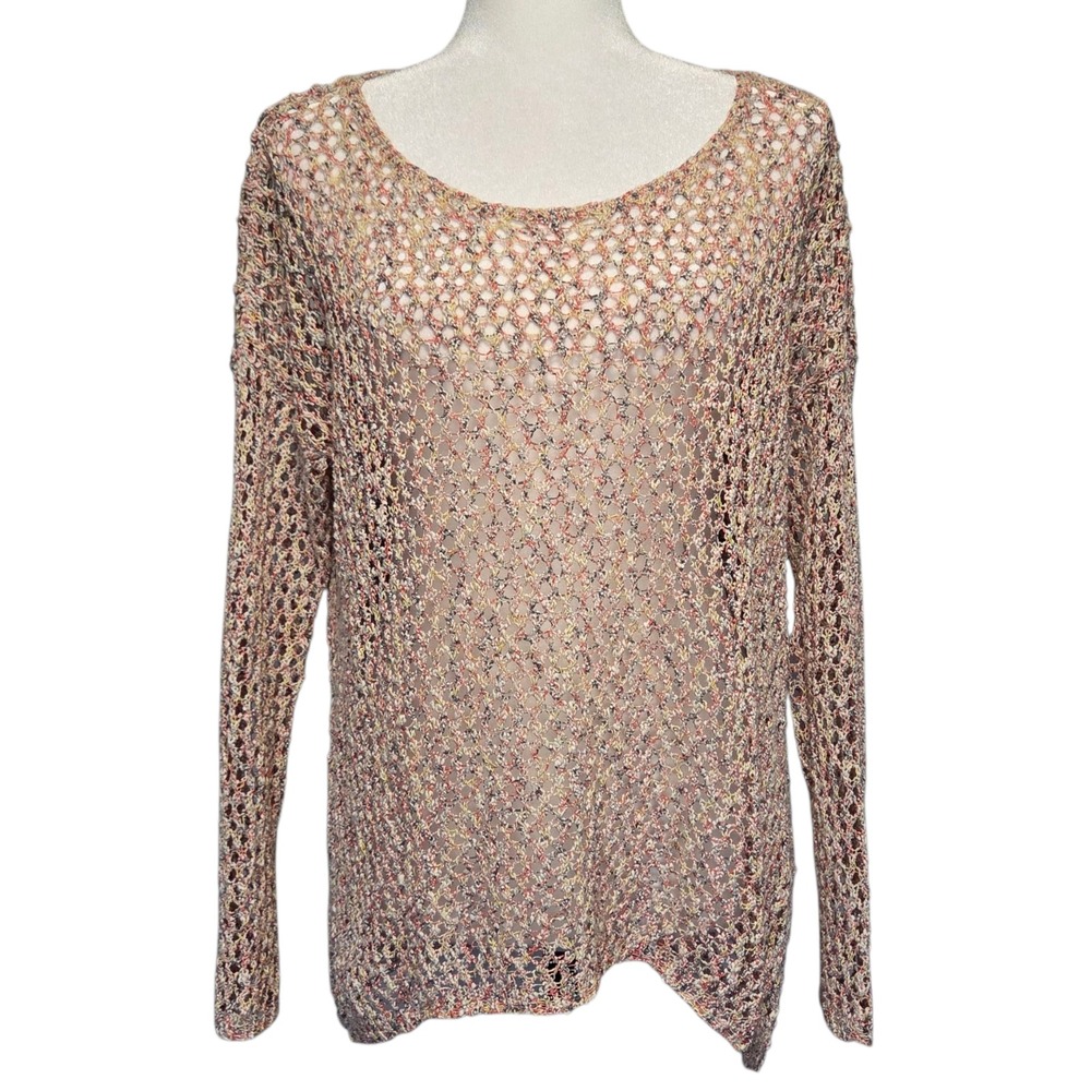 Tribal Open Knit Oversized Sweater Womens‎ M Light Earthy Bohemian Coastal Layer